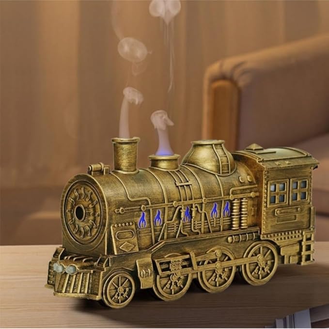 Train Shaped Essential Oil Diffuser, 300ml Vintage Steam Train Aromatherapy Essential Oil Diffuser Humidifier with Dual-Color LED Light and 2 Mist Modes, for Bedroom Office Desktop