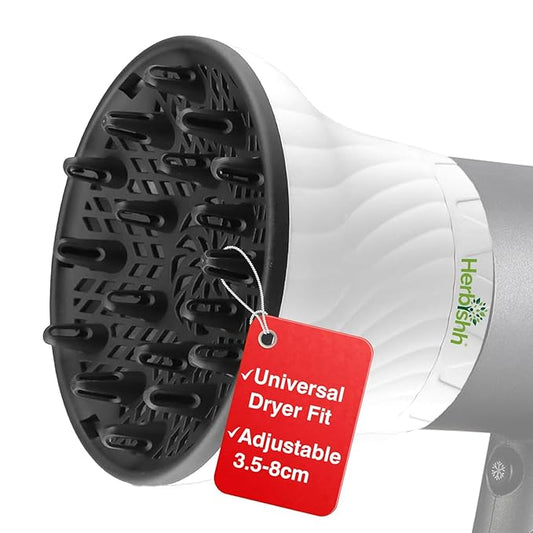 Herbishh Large Universal Diffuser Hair Dryer Attachment Adjustable 1.37" - 3.14" Dryer Diffuser Even Heat Rotary Clip for Curly Definition & Wavy Hair, Reduces Frizz & Adds Volume, Heat Resistant