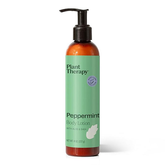 Plant Therapy Peppermint Body Lotion with Aloe and Shea, Hydrate and Nourish Skin with Botanical Ingredients, 8 oz