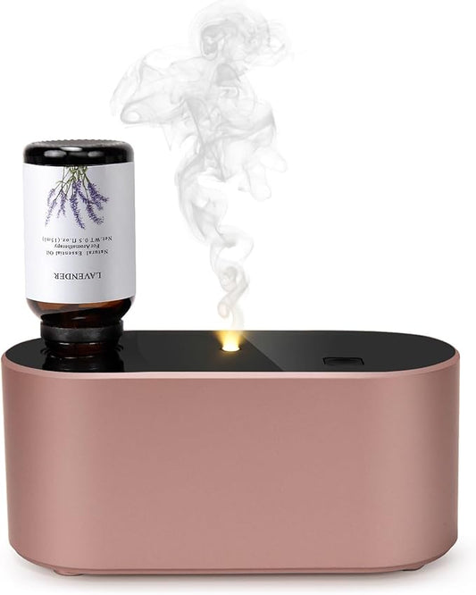 Lecdura Waterless Diffuser for Essential Oil, Battery Operated Scent Air Aromatherapy Diffuser, Mini Aroma Diffusers with 3 Intermittent Mist Modes, Cycle Start for Home Office Bedroom - Rose Gold