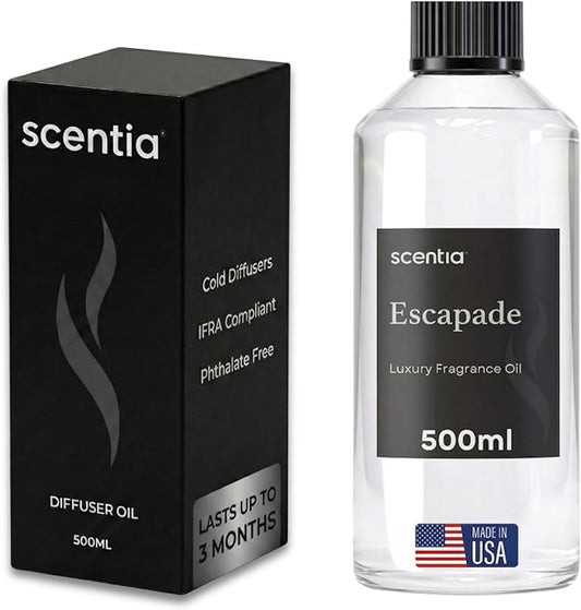 Scentia Escapade Diffuser Oil for HVAC Scent Machine – Hotel Fragrance Inspired by 5-Star Resort – 500 mL – Jasmine, Bergamot & Marine Oil for Commercial & Cold Air Diffusers, Made in USA