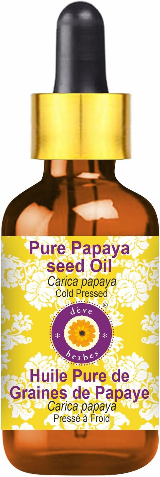 Deve Herbes Papaya Seed Oil (Carica Papaya) with Glass Dropper | Cold Pressed | Pure | Natural | for Diluting Essential Oils | for Skin & Massage | Non-Sticky| Lightweight| Unisex | 50ml (1.69 oz)