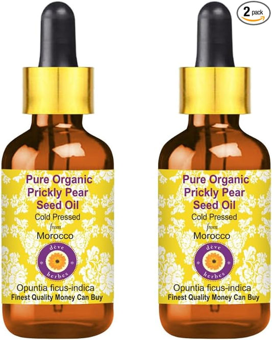Deve Herbes Organic Prickly Pear Seed Oil (Opuntia ficus-Indica) with Glass Dropper | Cold Pressed | Pure | for Diluting Essential Oils | Skin & Massage | Lightweight| Unisex | 5ml X 2 (0.33 oz)