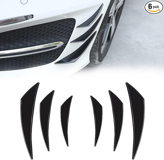 Pack-6 Car Spoiler Canards Kit, Universal Auto Front Bumper Lip Splitter, Body Anti-Collision Diffuser, Exterior Soft Rubber Decorative Stickers (Glossy Black)