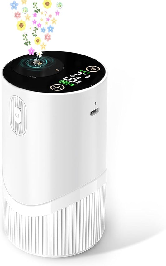 Waterless Diffuser for Essential Oil-Aroma Scent Diffusers for Home Car Mini Aromatherapy Nebulizer Battery Operated Small Air Diffuser Machine 4 Mist Level 1/2/3/4/6H Timers Auto-off for Hotel 5-20ML