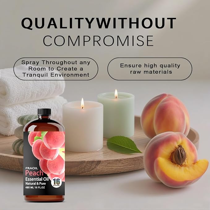 Peach Essential Oil, Peach Oil 16 Fl Oz 480 ML for Diffuser Humidifier Yoga Cleaning DIY Candle Soap Making Perfume Gift for Women Essential Oils FRAOIL (Peach 16 Fl Oz (Pack of 1))