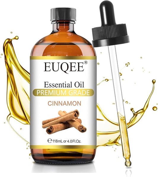 EUQEE Cinnamon Essential Oil 118ml Pure Essential Oil for Diffuser, Aromatherapy, DIY Soap, Candle Making - 4 Fl.Oz, Cinnamon,4 Fl Oz (Pack of 1)