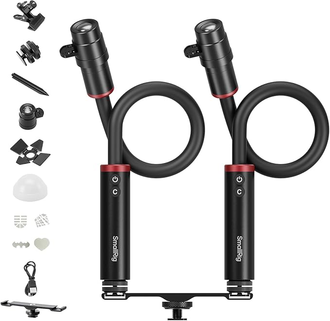 SmallRig RM 03 Macro Photography LED Light - 2 Pack, Adjustable Beam Angle, 5 Colors CRI95 TLCI92, Bendy Light with Cold Shoe Extension Bar, Clamp, Diffuser, Spotlight, Barndoor, Gobos, Stake - 5796