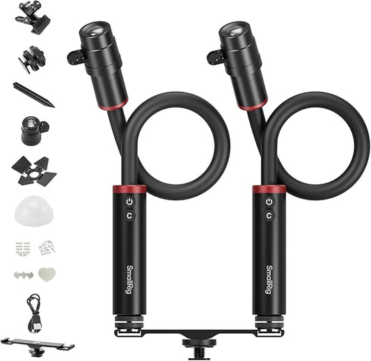 SmallRig RM 03 Macro Photography LED Light - 2 Pack, Adjustable Beam Angle, 5 Colors CRI95 TLCI92, Bendy Light with Cold Shoe Extension Bar, Clamp, Diffuser, Spotlight, Barndoor, Gobos, Stake - 5796
