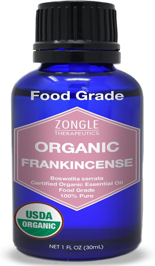 Organic, Frankincense Essential Oil, Food Grade, for Face – 100% Pure, Frankincense, Resin, Oil, Boswellia Serrata, Edible, by Zongle Therapeutics, 1 OZ