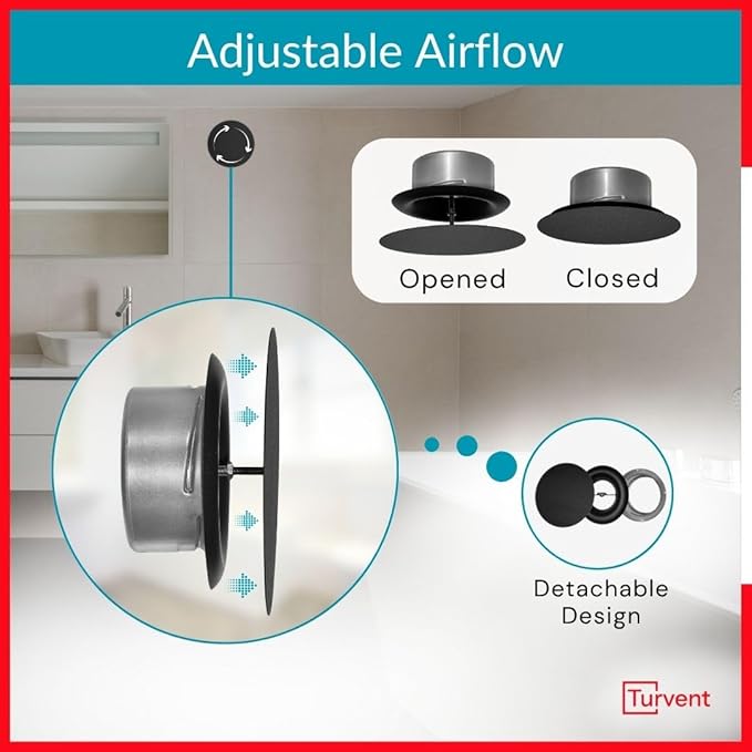 4 inch Black/Anthracite Metal Diffuser - Adjustable Vent for Wall - Ceiling Duct Cover with Front Plate - Universal Valve for Exhaust an Supply Air - Round Ventilation Covers