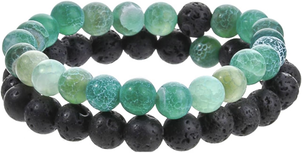 FORUBUS 2Pcs Lava Rock Beaded Bracelet Set – Essential Oil Diffuser Jewelry with Natural Stone Beads for Aromatherapy, Yoga, Meditation, and Stress Relief, Stretchy Bracelets for Women Men