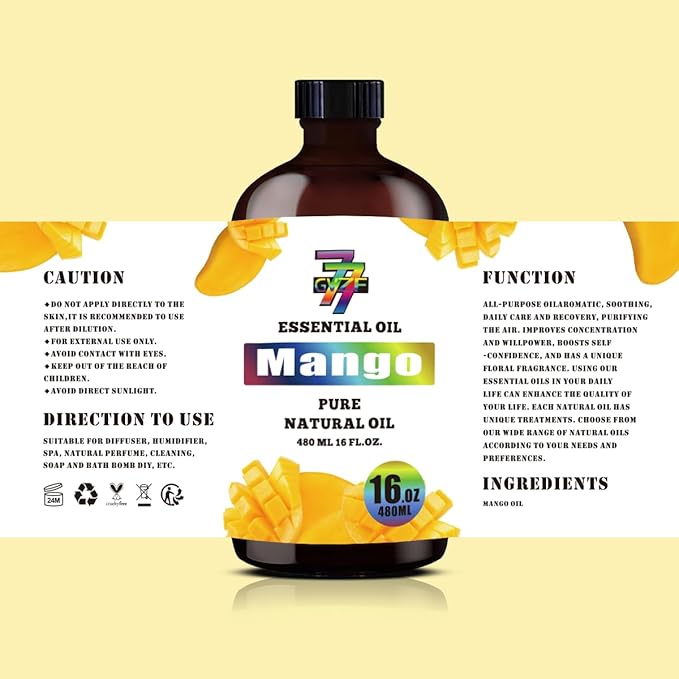 Mango Essential Oil - GV77ZF Mango Oils for Diffusers, Humidifiers, DIY Candles, Soap, Cleaning, Home, Office, Yoga, Massage, Gifts - 16 fl oz (480 ml)