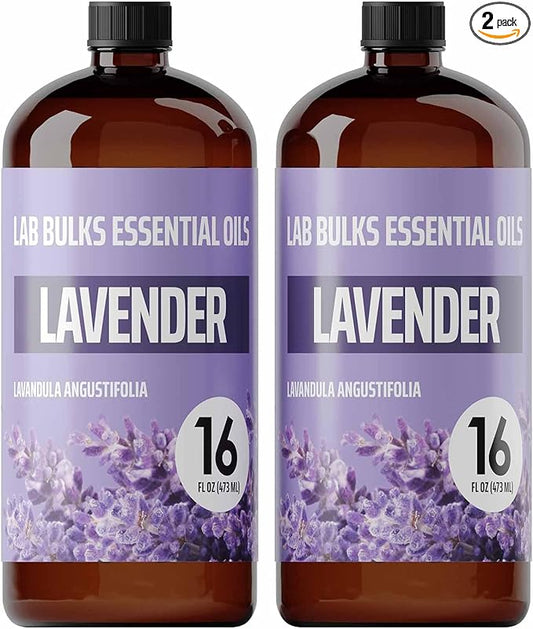 Lab Bulks Essential Oil (2-Pack) Lavender Essential Oil for Diffusers, Candles, Hair, Spray, Home – 16 oz Bulk