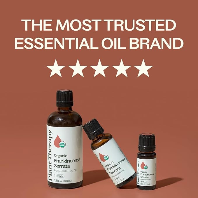 Plant Therapy Organic Frankincense Serrata Essential Oil, 100 mL (3.3 oz), USDA Certified Organic, 100% Pure and Undiluted, Great for Aromatherapy and DIY Skin Care
