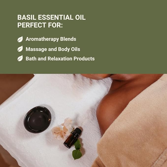 Basil Essential Oil - Direct from Fridal Egypt - Steam Distilled - Aceite de Albahaca for Aromatherapy, Massage, Diffuser, DIY Candle and Soap Making - 8oz