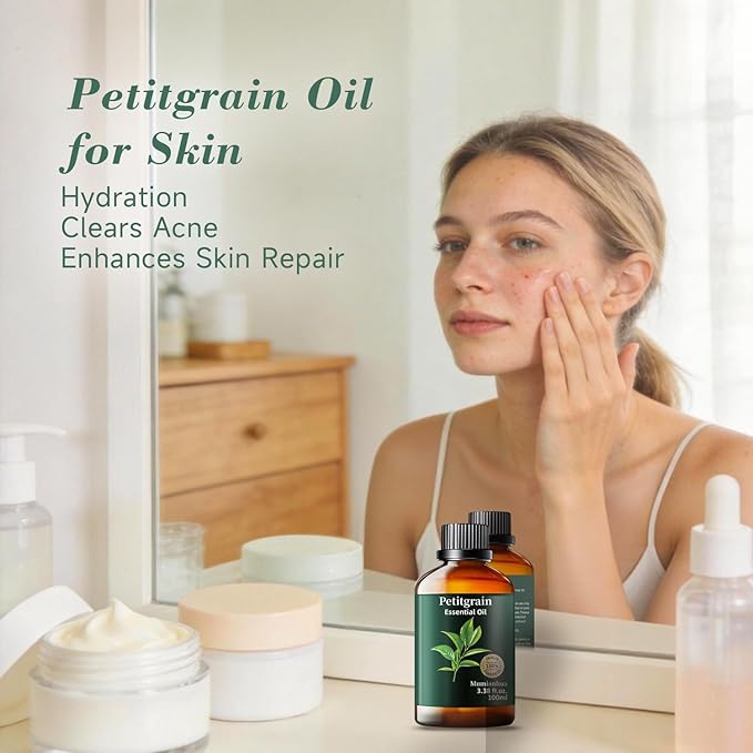 Pure Petitgrain Essential Oil for Bedtime Serenity, Evening Relaxation & Pillow Mist, Mumianhua Natural Citrus-Woody Aroma for Diffuser, Skin,Hair Care, Calming Blends, Soap, Candle Making 3.38 Fl Oz