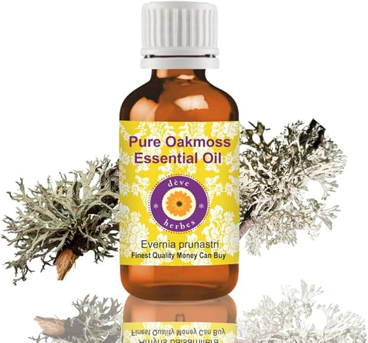 dève herbes Oakmoss Essential Oil (Evernia prunastri) Pure | Non-Sticky | Non-Greasy | Lightweight | Men & Women | All Skin Types | Steam Distilled 15ml (0.5 oz)