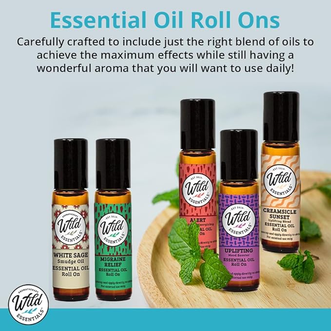 Wild Essentials Uplifting Essential Oil Roll On, 10ml, Perfume, Mood Booster, Made with Organic Jojoba Oil, Ready to Use, Moisturizer, All Natural