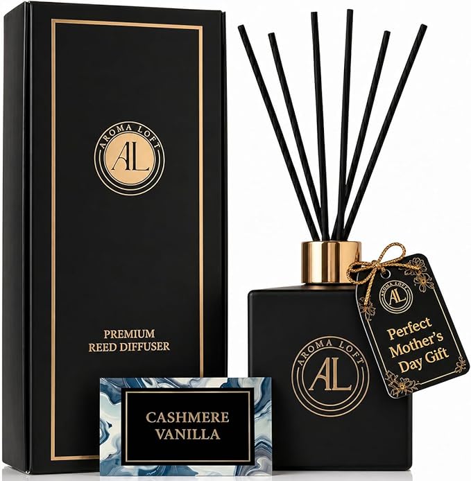 Black Reed Diffusers for Home | Premium Fragrance Diffuser | Reed Diffuser Sticks in Oil Set with Cashmere Vanilla Scent | Smell Good Stuff | Long-Lasting Oil for Bathroom & Office (5 oz)