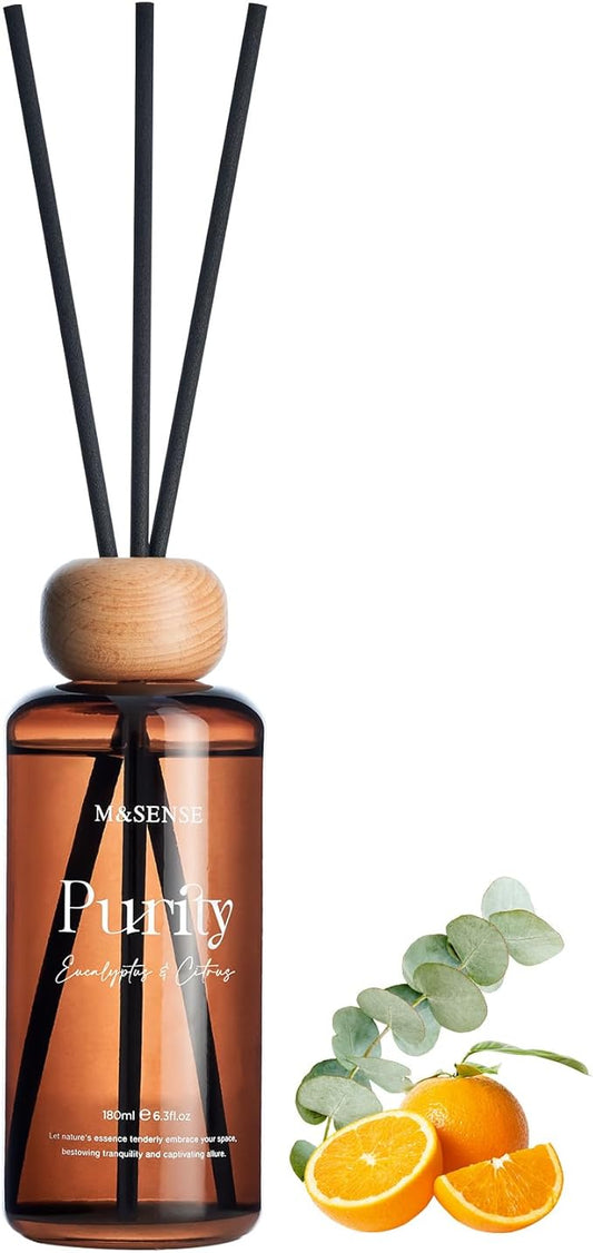 M&SENSE Eucalyptus Citrus Reed Diffuser: Upgraded Formula 6.3 fl oz Non-Toxic Aroma Set with Sticks, Long-Lasting Natural Essential Oil Gifts for Home, Bedroom