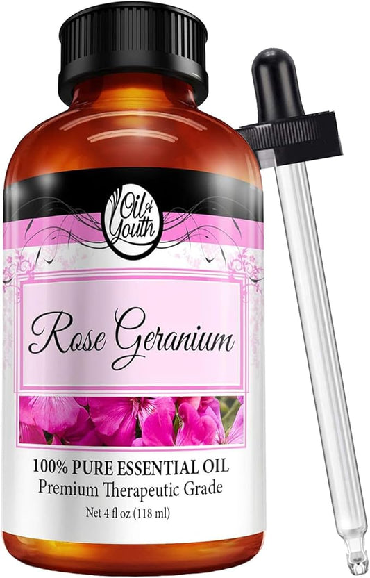 Oil of Youth Rose Geranium Essential Oil 4 oz – Pure Therapeutic Grade Aromatherapy Oil for Skin & Diffuser