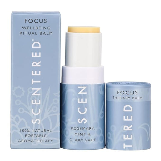Scentered Aromatherapy Balm Stick for Focus & Concentration - Roll On Essential Oils Blend with Rosemary, Mint, Clary Sage in Shea Butter - Aromatherapy Gifts for Women