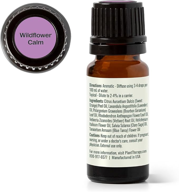 Plant Therapy Wildflower Calm Essential Oil Blend 10 mL (1/3 oz) Calms The Mind with Soft, Grounding Botanicals, Naturally Soothes Delicate or Irritated Skin, Encourages a Relaxing Atmosphere