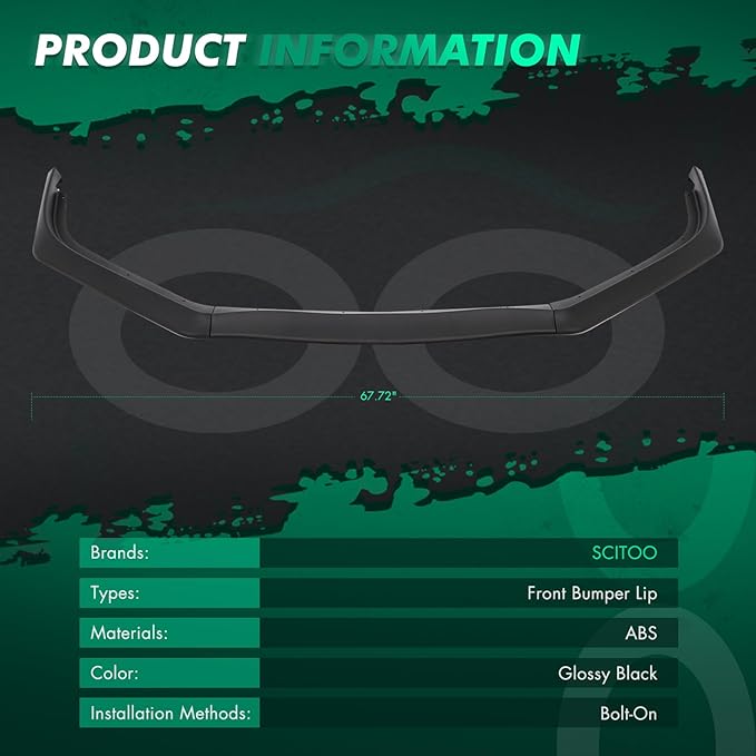 SCITOO Matte Black ABS Front Bumper Lip Chin Spoiler Fit for 2013-2015 for Honda Civic Sedan