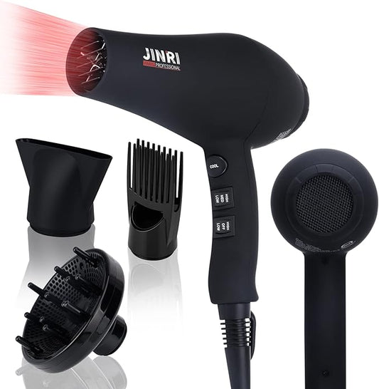 Professional Salon Grade Hair Dryer 1875W, Powerful Fast Drying Pro Negative Ionic & Infrared Blow Dryer, Low Noise Blow Dryer with Diffuser, Concentrator, Comb, 2 Speed & 3 Heat Settings