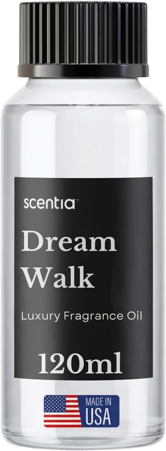 Scentia Dream Walk Diffuser Oil Refill – Hotel Fragrance Oil Inspired by 5-Star Spa Resort – 120 mL – White Tea, Cedarwood & Amber Long-Lasting Scent for Ultrasonic & Waterless Diffusers, Made in USA