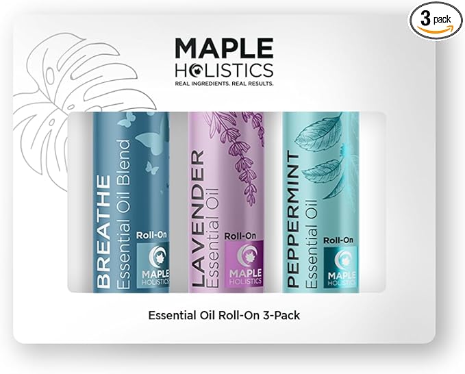 Headache Roll on Essential Oils - Aromatherapy Essential Oils Sets Variety Pack with Peppermint Clarify and Breathe Essential Oil Roll Ons - Fun & Cute Wellness Gift for Young Women Teens & Girls