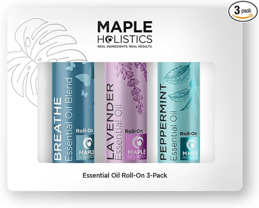Headache Roll on Essential Oils - Aromatherapy Essential Oils Sets Variety Pack with Peppermint Clarify and Breathe Essential Oil Roll Ons - Fun & Cute Wellness Gift for Young Women Teens & Girls