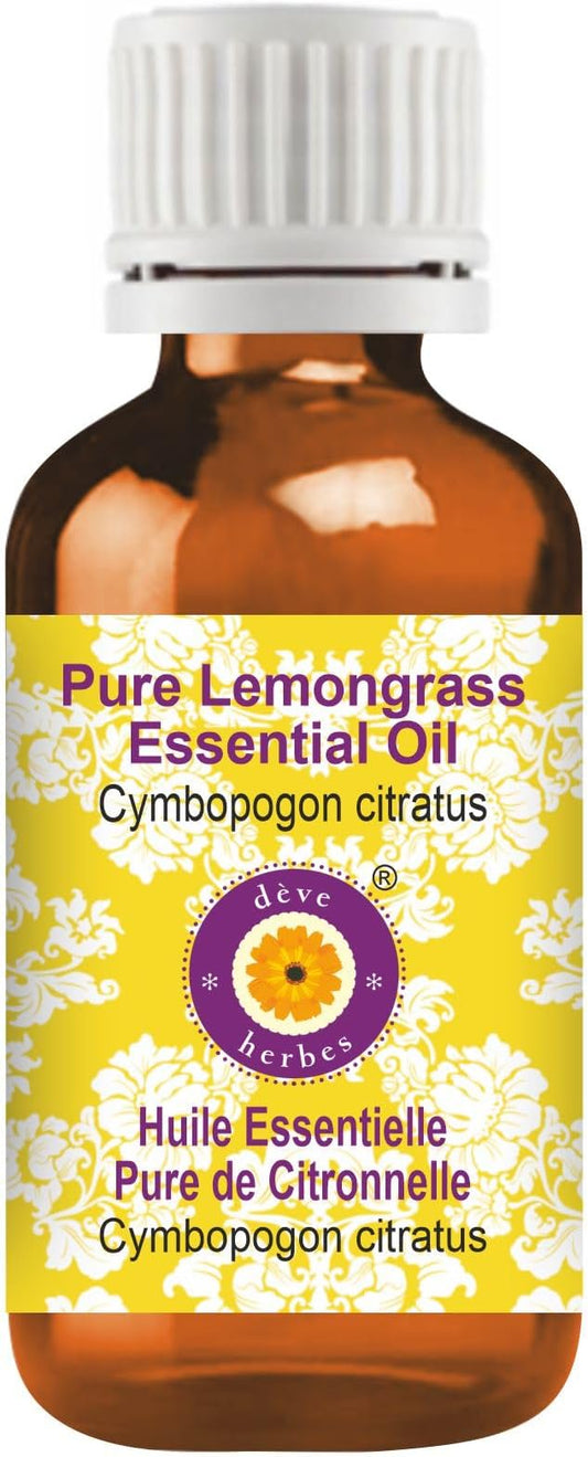 Deve Herbes Pure Lemongrass Essential Oil (Cymbopogon citratus) Steam Distilled 5ml (0.16 oz)
