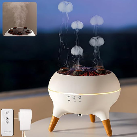 Essential Oil Jellyfish Diffuser, Aromatherapy Diffuser, 250ml Ultrasonic Cool Mist Humidifier, Music Sync Jelly Fish Diffuser with 7 Colors Light, Remote, Timer for Home Office (White)