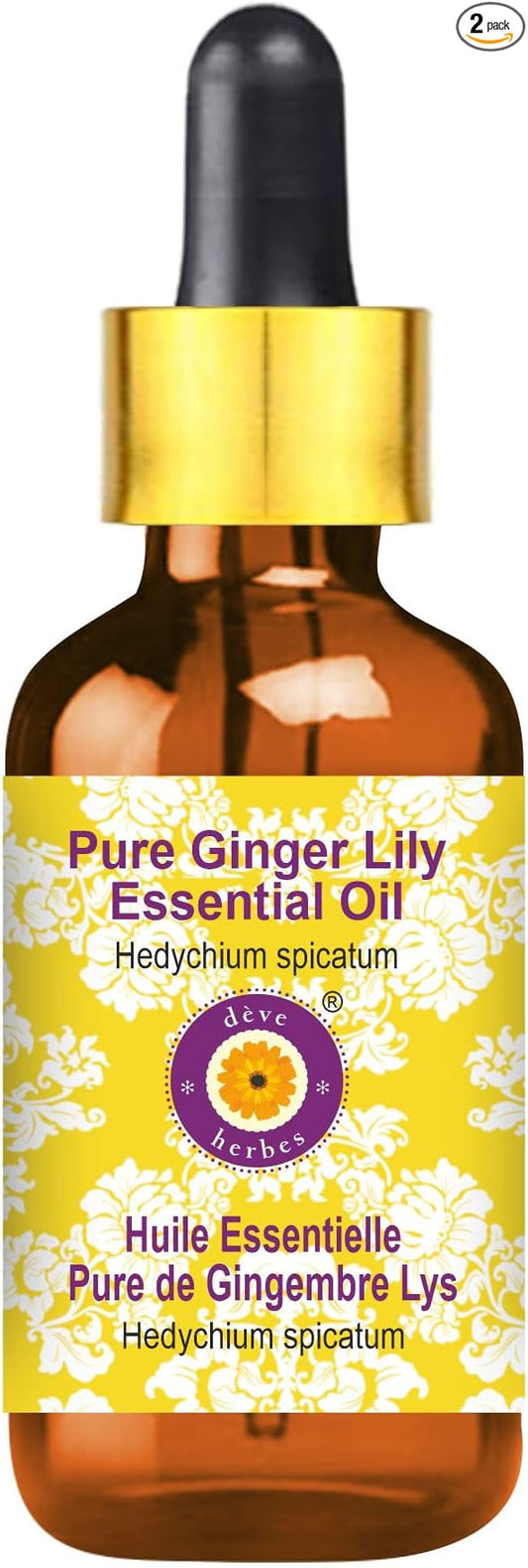 Deve Herbes Pure Ginger Lily Essential Oil (Hedychium spicatum) with Glass Dropper Steam Distilled 15ml (0.50 oz)