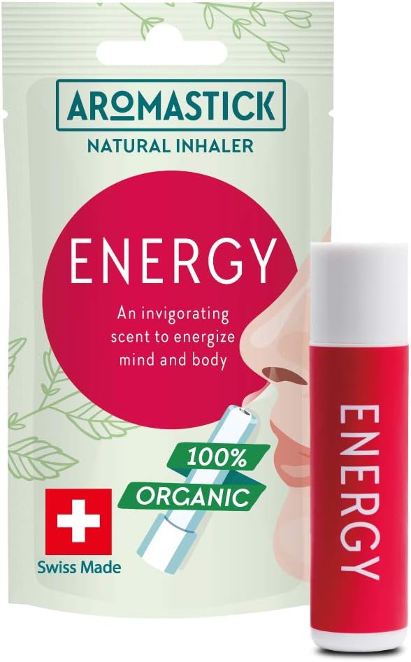 Aromatherapy Nasal Inhaler [Swiss Made] Organic Essential Oils Set Diffuser [ Portable Aromatherapy Stick] (1 Stick, Focus) (1 Fl Oz (Pack of 1), Energy)