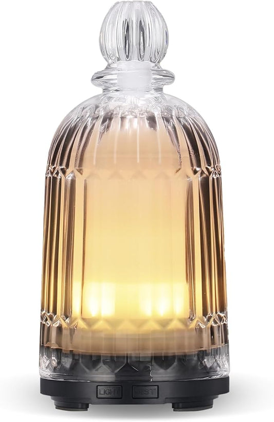 Glass Essential Oil Diffuser, Ultrasonic Aroma Diffuser Glass Cover & Plastic Reservoir with 7 LED Color Changing Light, Auto Shut-Off for Home Office Spa, 120ml(Black Base)