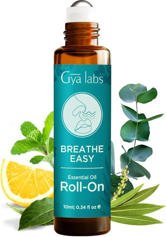 Gya Labs Breathe Essential Oil Roll On - 0.34 Fl Oz - Travel Size Roller for Camping, Skin, Aromatherapy Relief, Convenience