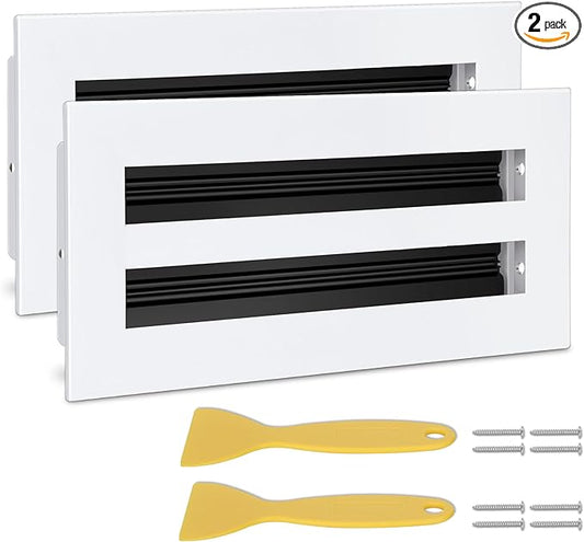 10x4 Modern AC Vent Cover 2Pack (Duct Opening Cutout), Decorative White Air Vent, All Aluminium Standard Linear Slot Diffuser, Low Noise - Register Grille for Ceiling, Walls & Floors