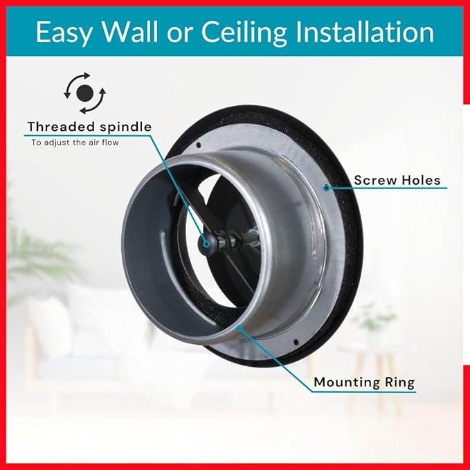 4 inch Black/Anthracite Metal Diffuser - Adjustable Vent for Wall - Ceiling Duct Cover - Supply Air Valve - Round Ventilation Covers for Bathroom Kitchen Garage