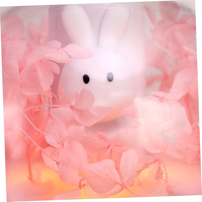 Cute Pink Rabbit Humidifier with Preserved Flower Portable LED Aroma Diffuser Low Noise Mist Maker Night Light for Home and Office Use