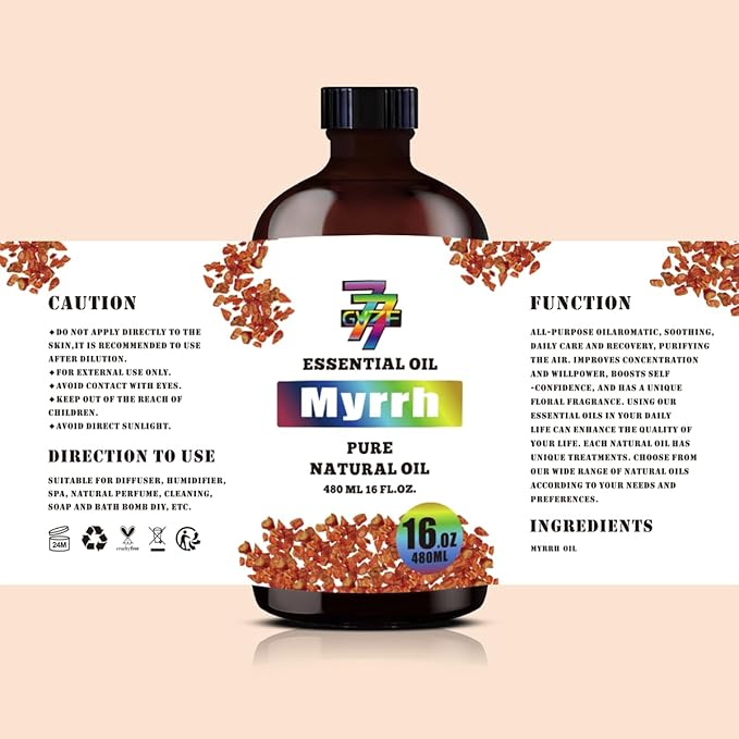 Myrrh Essential Oil - GV77ZF Myrrh Oils for Diffusers, Humidifiers, DIY Candles, Soap, Cleaning, Home, Office, Yoga, Massage, Gifts - 16 fl oz (480 ml)