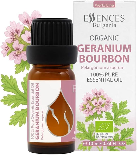 Essences Bulgaria Geranium Bourbon Essential Oil 10ml (0.34 Fl Oz) | Pelargonium asperum | 100% Pure, Natural, Undiluted | Aromatherapy, Cosmetics | Non-GMO, Cruelty-Free