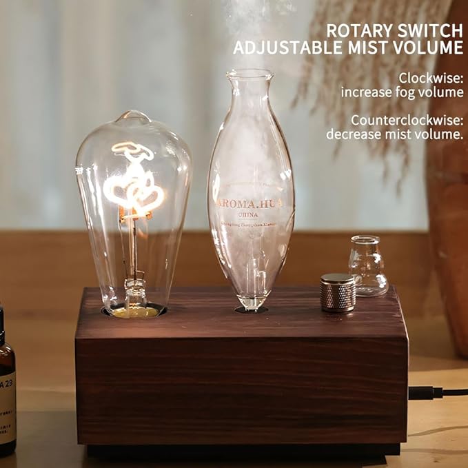 BAUSATZ Waterless Oil Diffuser Waterless Diffuser for Essential Oils Home Aromatherapy Machine Romatherapy Nebulizing Essential Oil Diffusers Aroma Blaster, Solid Oak Base with Light, USB Power Supply