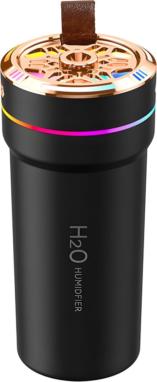 Car Diffuser Humidifier with Night Lights Portable 300mL USB Powered Cool Mist Auto Shut-Off Quiet Perfect for Car Home Office Bedroom (Black)
