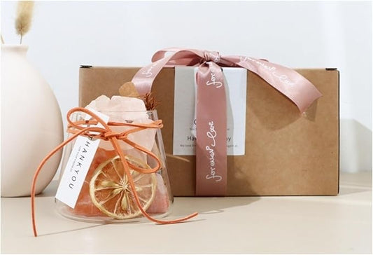 Himalayan Salt Stone Diffuser DIY Kit, Natural Crystal Aromatherapy with Essential Oil, Salt and Stone Gift Set for Home Decor, Eco-Friendly Air Freshener for Bedroom Office Wellness(Orange)