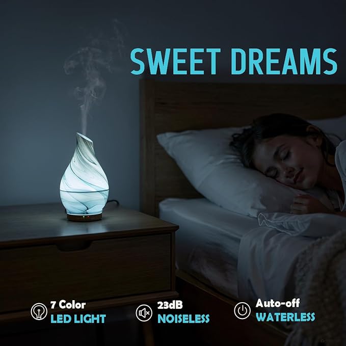 Glass Essential Oil Diffuser with 3 Aromatherapy Oils,200ml Small Humidifier with Timer,7 LED Color Lights,Waterless Auto Shut-Off for Office Home Room Decor Gifts for Women