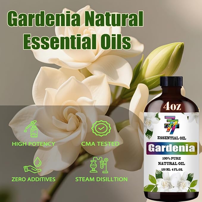 Gardenia Essential Oil - GV77ZF Gardenia Oils for Diffusers, Humidifiers, DIY Candles, Soap, Cleaning, Home, Office, Yoga, Massage, Gifts - 4 fl oz (120 ml)