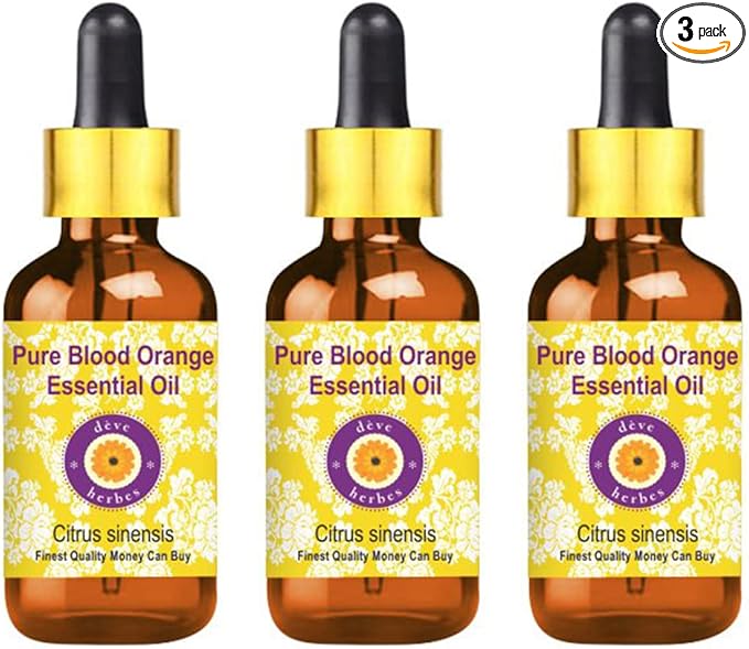 Deve Herbes Pure Blood Orange Essential Oil (Citrus sinensis) Steam Distilled with Glass Dropper (Pack of Three) 100ml X 3 (10 oz)